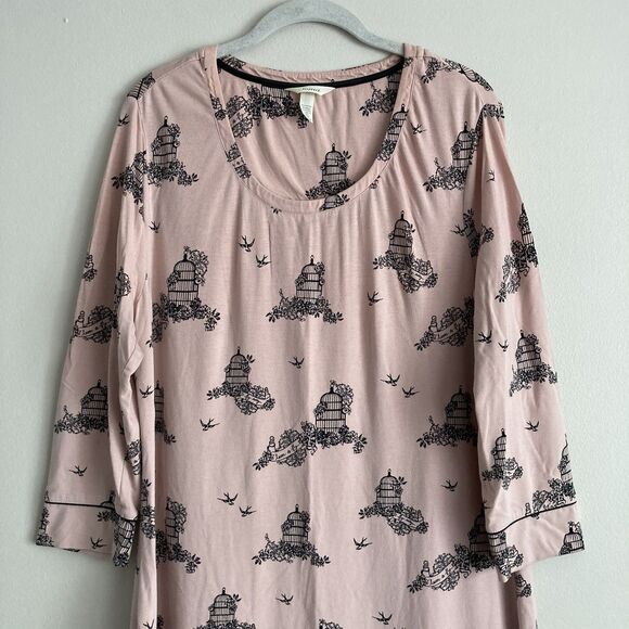 Soma Pink Birdcage Print 3/4 Sleeve Pajamas Nightgown Nightshirt Size Medium - Picture 5 of 10